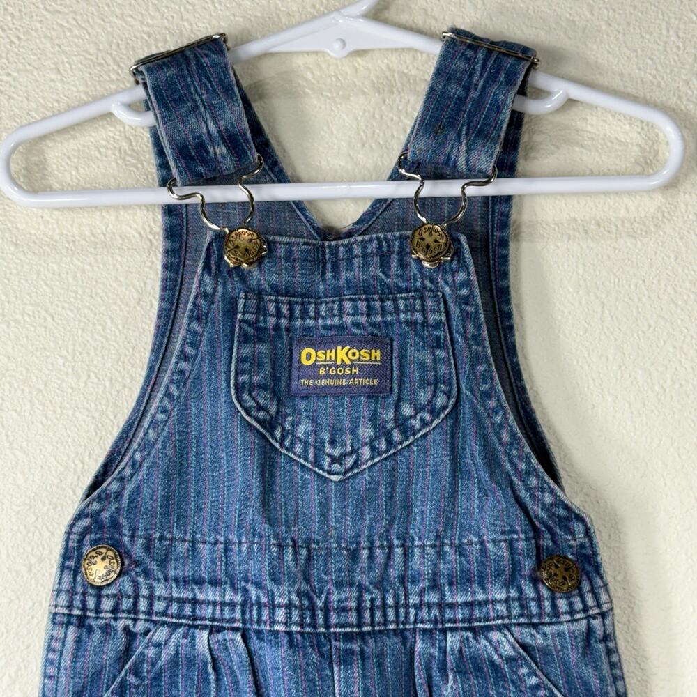 Vintage 80s OshKosh B'Gosh Pink Striped Toddler Baby Vestbak Denim Overall 18 Mo